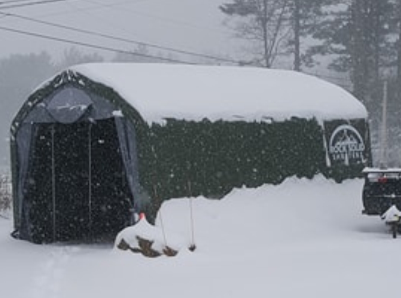 our super heavy duty shelter protecting its contents from harsh New England winters